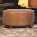Brown Buffalo hide leather Round Ottoman Artisan