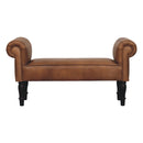 Brown Buffalo Leather Rolled Arms Bench Artisan