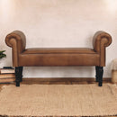 Brown Buffalo Leather Rolled Arms Bench Artisan