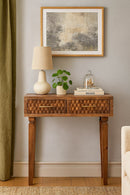 Arno Console Table in Golden Teak Artisan