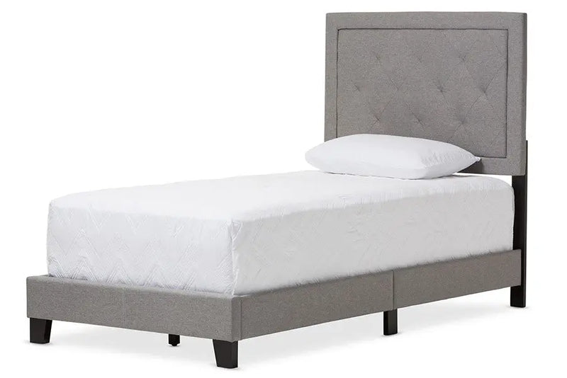 Paris Grey Fabric Upholstered Tufting Box Spring Bed (Twin) iHome Studio