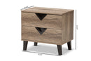 Brown Light Brown Wood 2-Drawer Nightstand Baxton