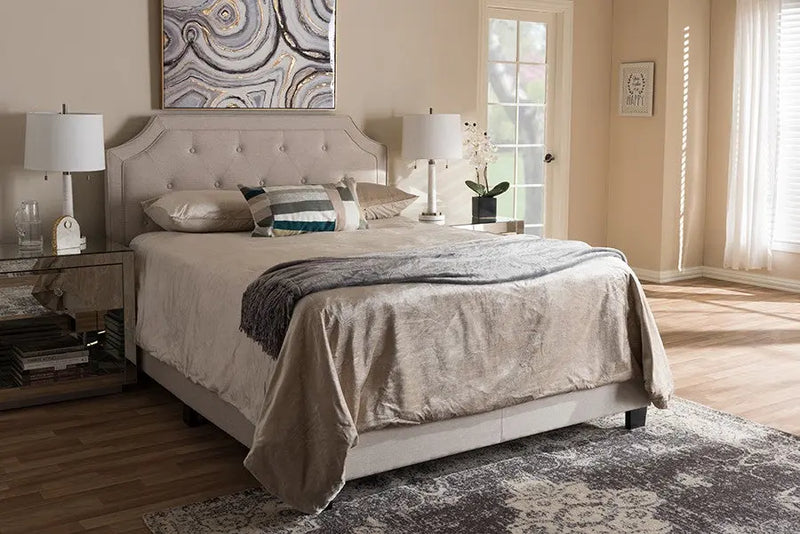Willis Light Beige Fabric Upholstered Box Spring Bed (Queen) iHome Studio