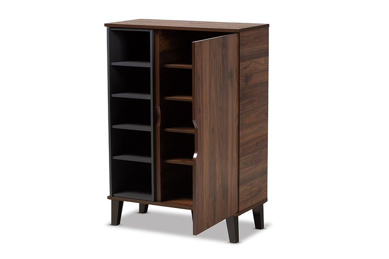 Roland Two-Tone Walnut Brown/Grey Finished Wood 1-Door Shoe Cabinet iHome Studio