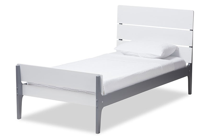 Nereida White & Dark Grey Finished Wood Platform Bed w/Slatted Headboard (Twin) iHome Studio