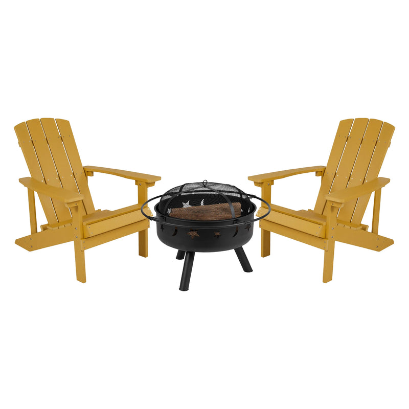 3 Piece Poly Resin Wood Adirondack Chair Set w/Fire Pit iHome Studio