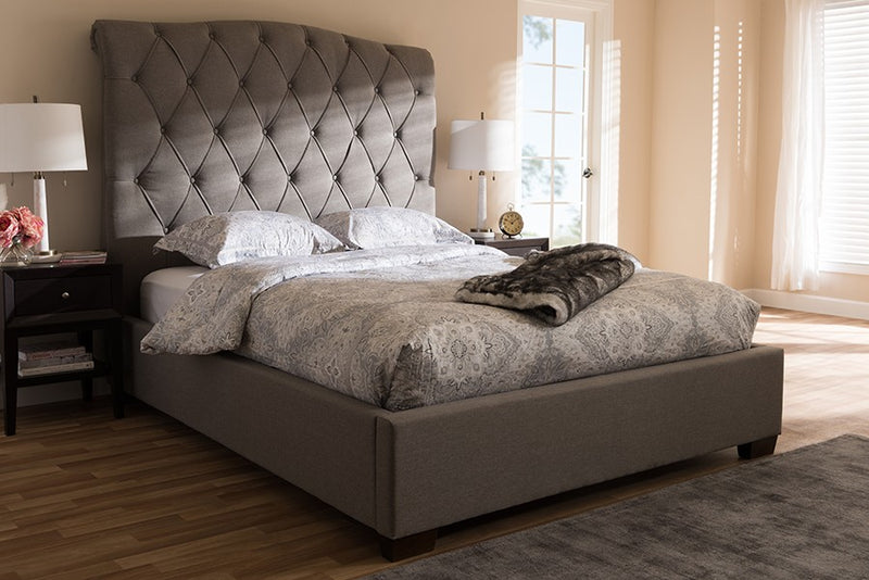 Victoire Light Grey Fabric Upholstered Platform Bed (King) iHome Studio