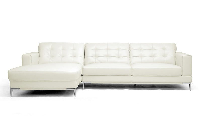 Babbitt Ivory Leather Bonded Leather Sectional Sofa w/Chrome Steel Legs iHome Studio