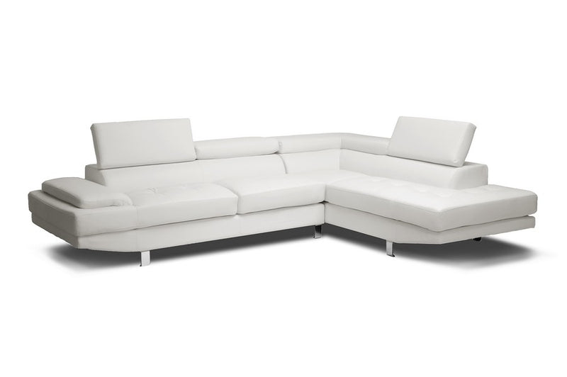 Selma White Bonded Leather Sectional Sofa w/Chrome Plated Legs iHome Studio