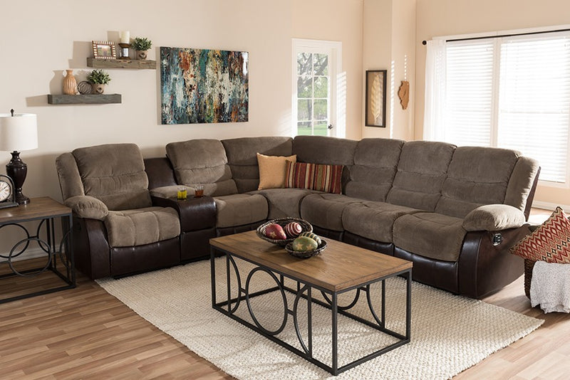 Robinson 7pcs Taupe Fabric & Brown Faux Leather Two-Tone Sectional Sofa iHome Studio