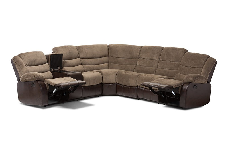 Robinson 7pcs Taupe Fabric & Brown Faux Leather Two-Tone Sectional Sofa iHome Studio