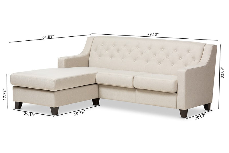 Arcadia 2pcs Light Beige Fabric Upholstered Button-Tufted Sectional Sofa iHome Studio