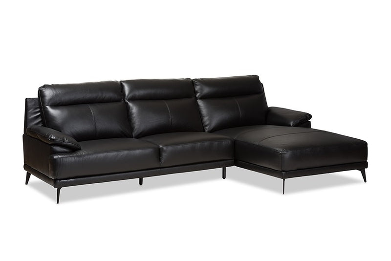 Rabbie 2pcs Black Faux Leather Right Facing Chaise Sectional Sofa iHome Studio