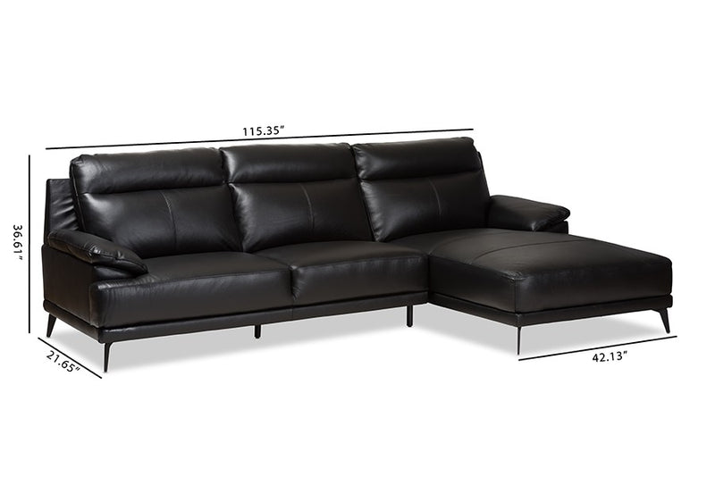 Rabbie 2pcs Black Faux Leather Right Facing Chaise Sectional Sofa iHome Studio