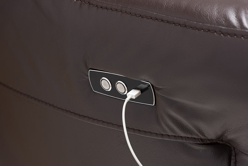 Amaris 5pcs Dark Brown Bonded Leather Power Reclining Sectional Sofa w/USB Ports iHome Studio