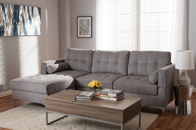 Mireille Light Grey Fabric Upholstered Sectional Sofa w/Chrome Plated Legs iHome Studio
