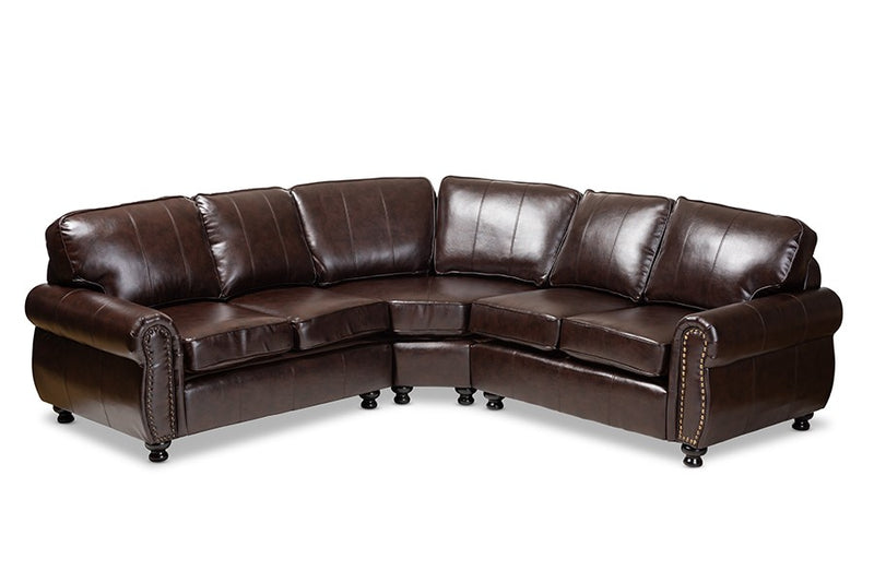 Hammond Modern and Contemporary Dark Brown Faux Leather Sectional Sofa iHome Studio