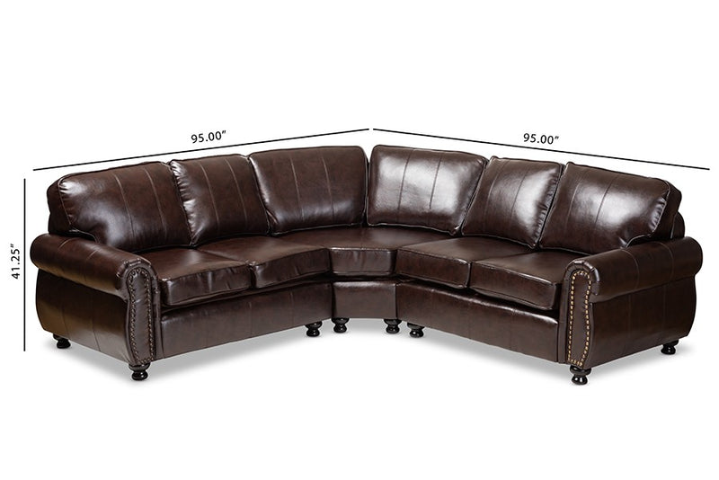 Hammond Modern and Contemporary Dark Brown Faux Leather Sectional Sofa iHome Studio