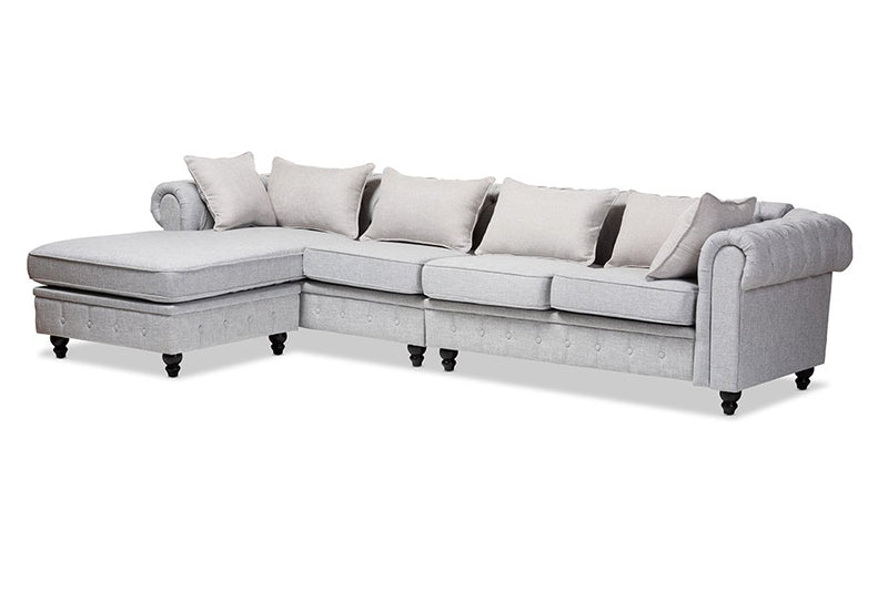 Luisa Traditional Grey Fabric Upholstered Chesterfield Reversible Sectional Sofa iHome Studio