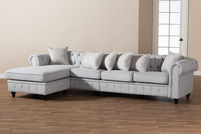 Luisa Traditional Grey Fabric Upholstered Chesterfield Reversible Sectional Sofa iHome Studio