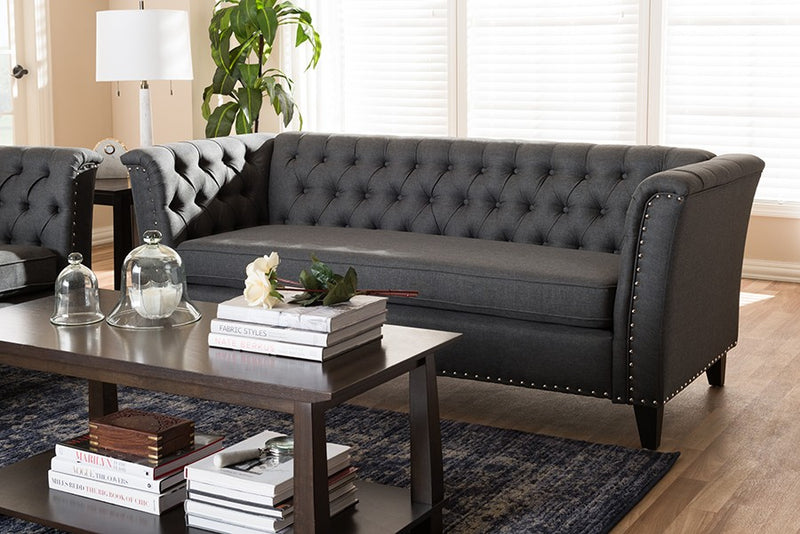 Prima Grey Fabric Button-Tufted 3-Seater Sofa iHome Studio