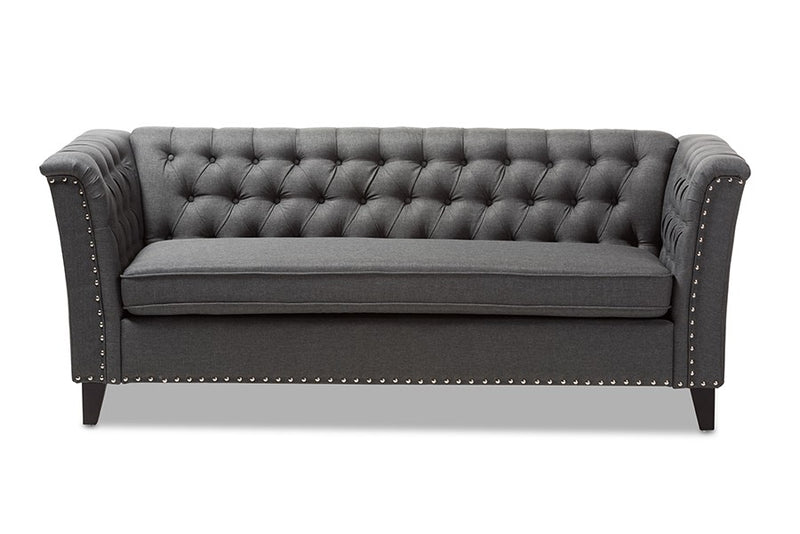 Prima Grey Fabric Button-Tufted 3-Seater Sofa iHome Studio