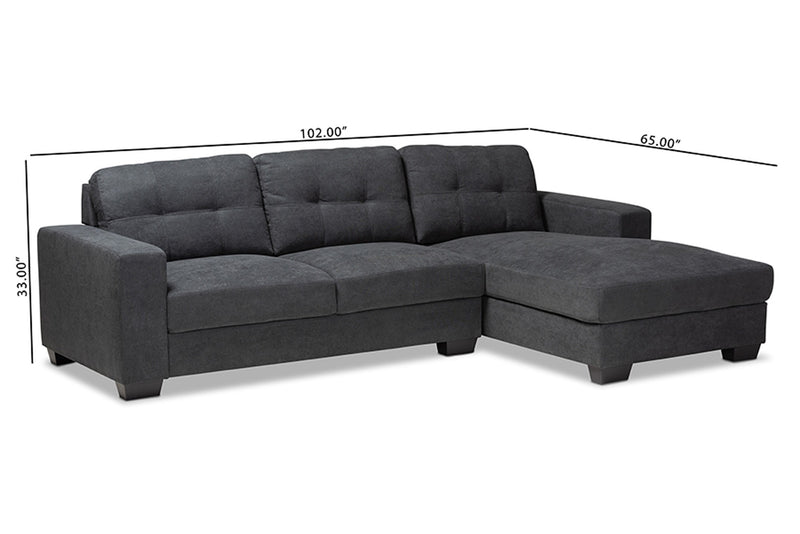Langley Dark Grey Fabric Upholstered Sectional Sofa with Right Facing Chaise iHome Studio