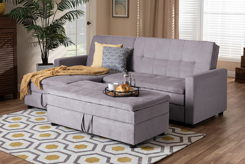 Noa Light Grey Fabric Upholstered Left Facing Storage Sectional Sleeper Sofa with Ottoman iHome Studio