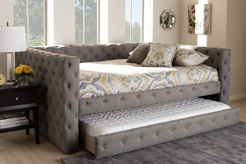 Anabella Grey Fabric Upholstered Daybed w/Trundle (Queen) iHome Studio