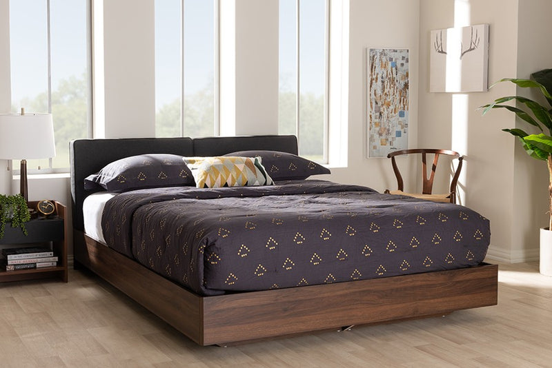Iselin Brown Dark Grey Fabric Upholstered Storage Platform Bed (Queen) iHome Studio