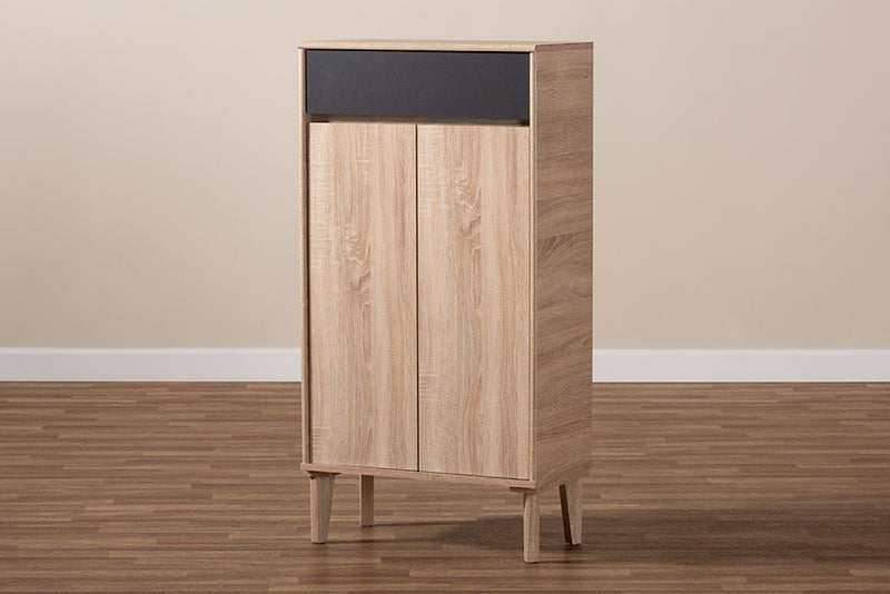 Glidden Two-Tone Oak Brown/Dark Gray Entryway Shoe Cabinet w/Drawer iHome Studio