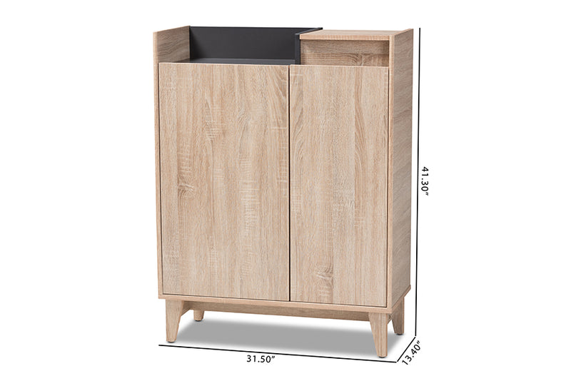 Glidden Two-Tone Oak Brown/Dark Gray Entryway Shoe Cabinet w/Lift-Top Storage Compartment iHome Studio