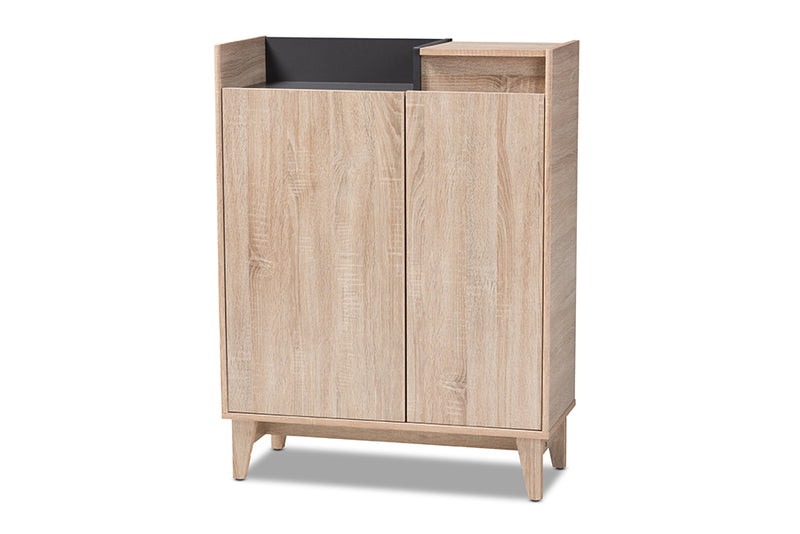 Glidden Two-Tone Oak Brown/Dark Gray Entryway Shoe Cabinet w/Lift-Top Storage Compartment iHome Studio