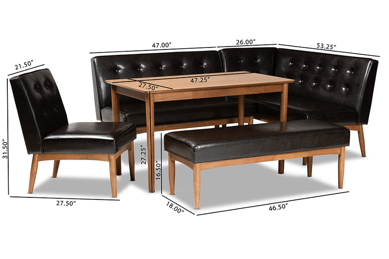 Auburn Dark Brown Faux Upholstered Leather 5pcs Wood Dining Nook Set iHome Studio
