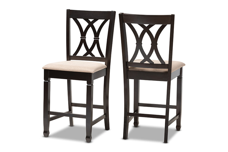 Olivia 2pcs Sand Fabric Upholstered Espresso Brown Finished Wood Counter Height Pub Chair iHome Studio