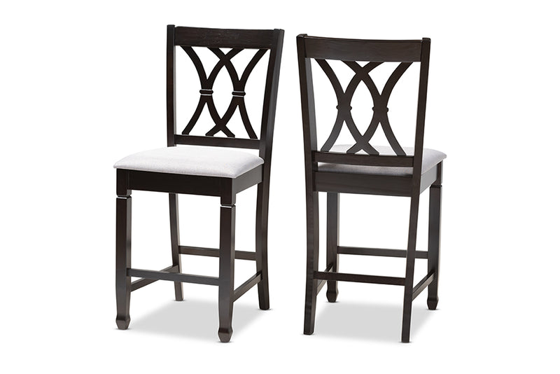 Olivia 2pcs Gray Fabric Upholstered Espresso Brown Finished Wood Counter Height Pub Chair iHome Studio