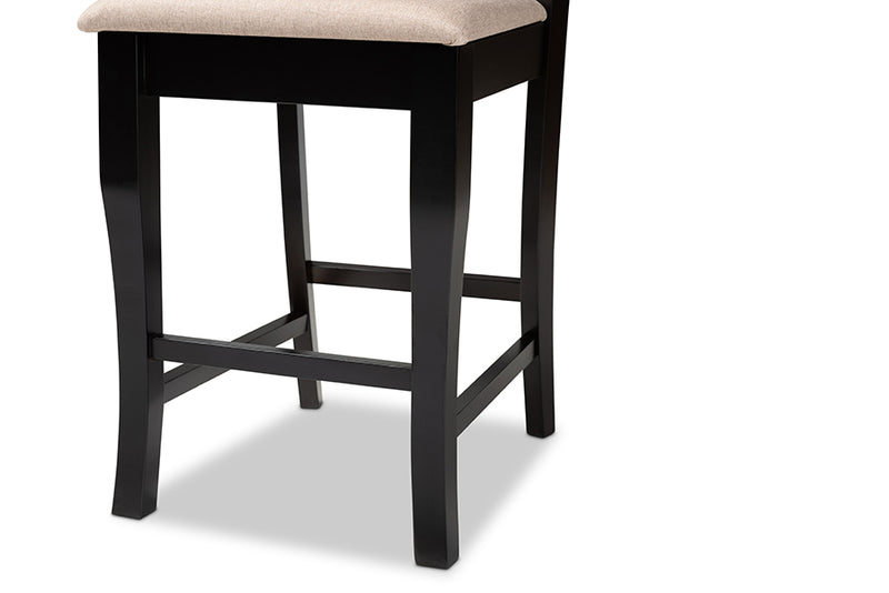 Mia 2pcs Sand Fabric Upholstered Espresso Brown Finished Wood Counter Stool iHome Studio