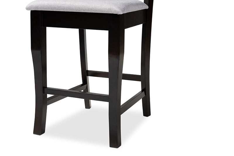 Mia 2pcs Gray Fabric Upholstered Espresso Brown Finished Wood Counter Stool iHome Studio