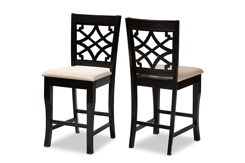 Charlotte 2pcs Sand Fabric Upholstered Espresso Brown Finished Wood Counter Stool iHome Studio