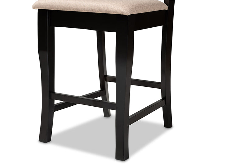 Charlotte 2pcs Sand Fabric Upholstered Espresso Brown Finished Wood Counter Stool iHome Studio