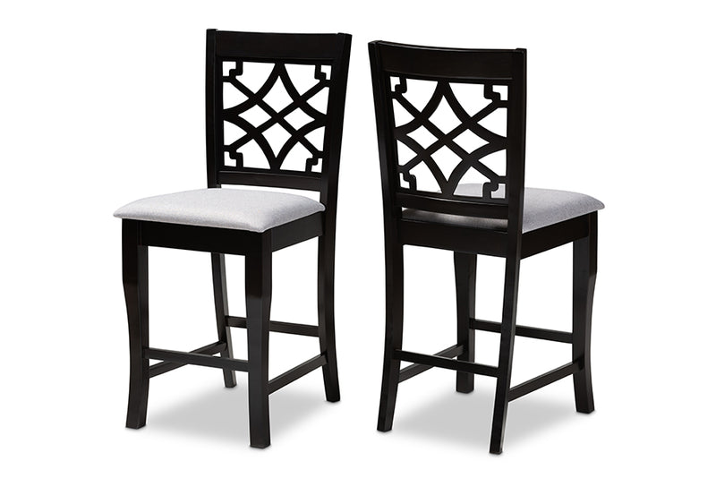 Charlotte 2pcs Gray Fabric Upholstered Espresso Brown Finished Wood Counter Stool iHome Studio