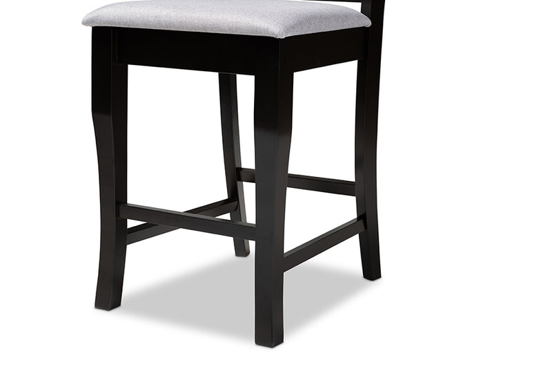 Charlotte 2pcs Gray Fabric Upholstered Espresso Brown Finished Wood Counter Stool iHome Studio