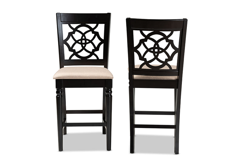Amelia 2pcs Sand Fabric Upholstered Espresso Brown Finished Wood Counter Stool iHome Studio