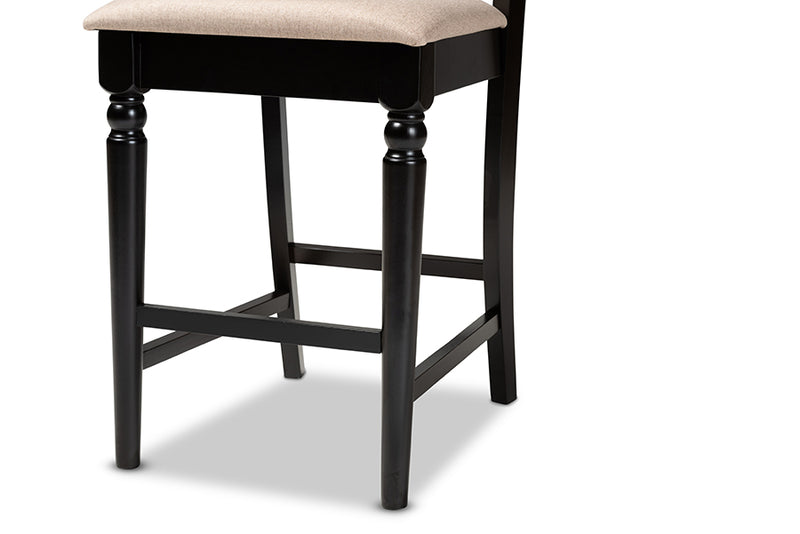 Amelia 2pcs Sand Fabric Upholstered Espresso Brown Finished Wood Counter Stool iHome Studio