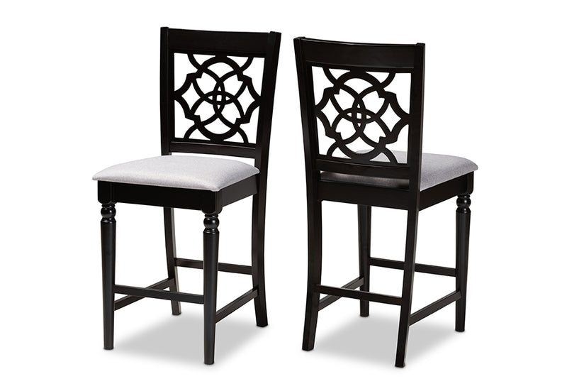 Amelia 2pcs Gray Fabric Upholstered Espresso Brown Finished Wood Counter Stool iHome Studio