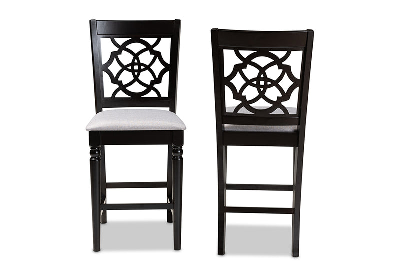 Amelia 2pcs Gray Fabric Upholstered Espresso Brown Finished Wood Counter Stool iHome Studio