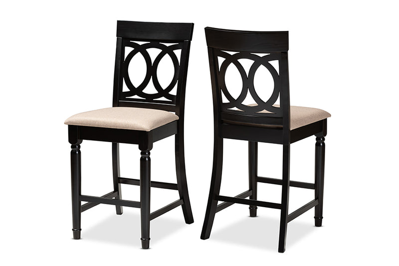 Evelyn 2pcs Sand Fabric Upholstered Espresso Brown Finished Wood Counter Stool iHome Studio