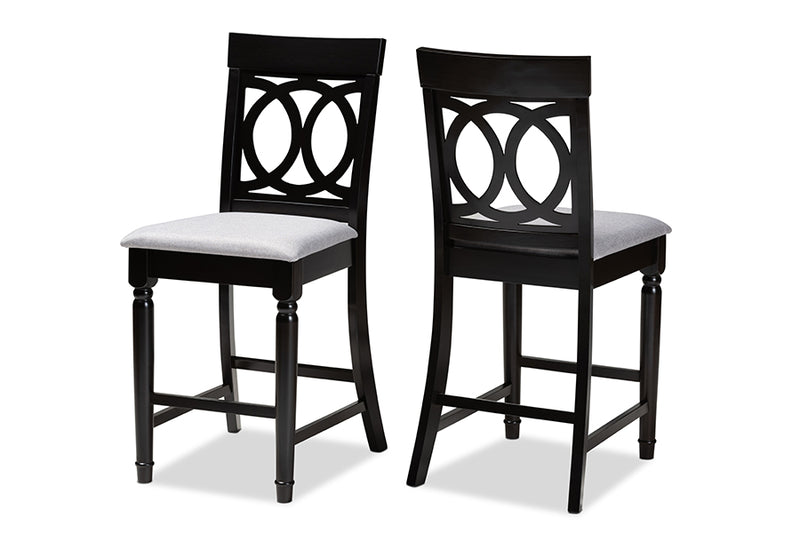 Evelyn 2pcs Gray Fabric Upholstered Espresso Brown Finished Wood Counter Stool iHome Studio