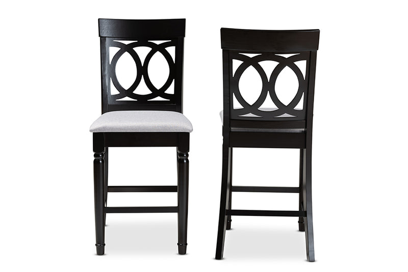 Evelyn 2pcs Gray Fabric Upholstered Espresso Brown Finished Wood Counter Stool iHome Studio