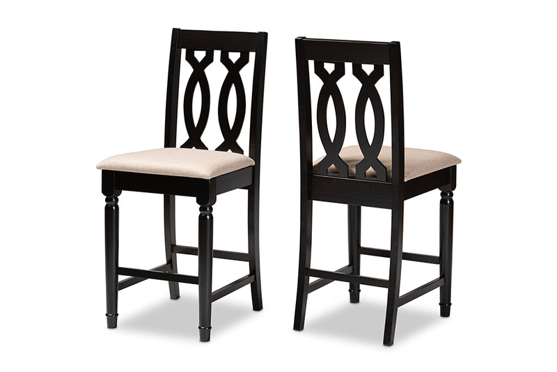 Abigail 2pcs Sand Fabric Upholstered Espresso Brown Finished Wood Counter Stool iHome Studio